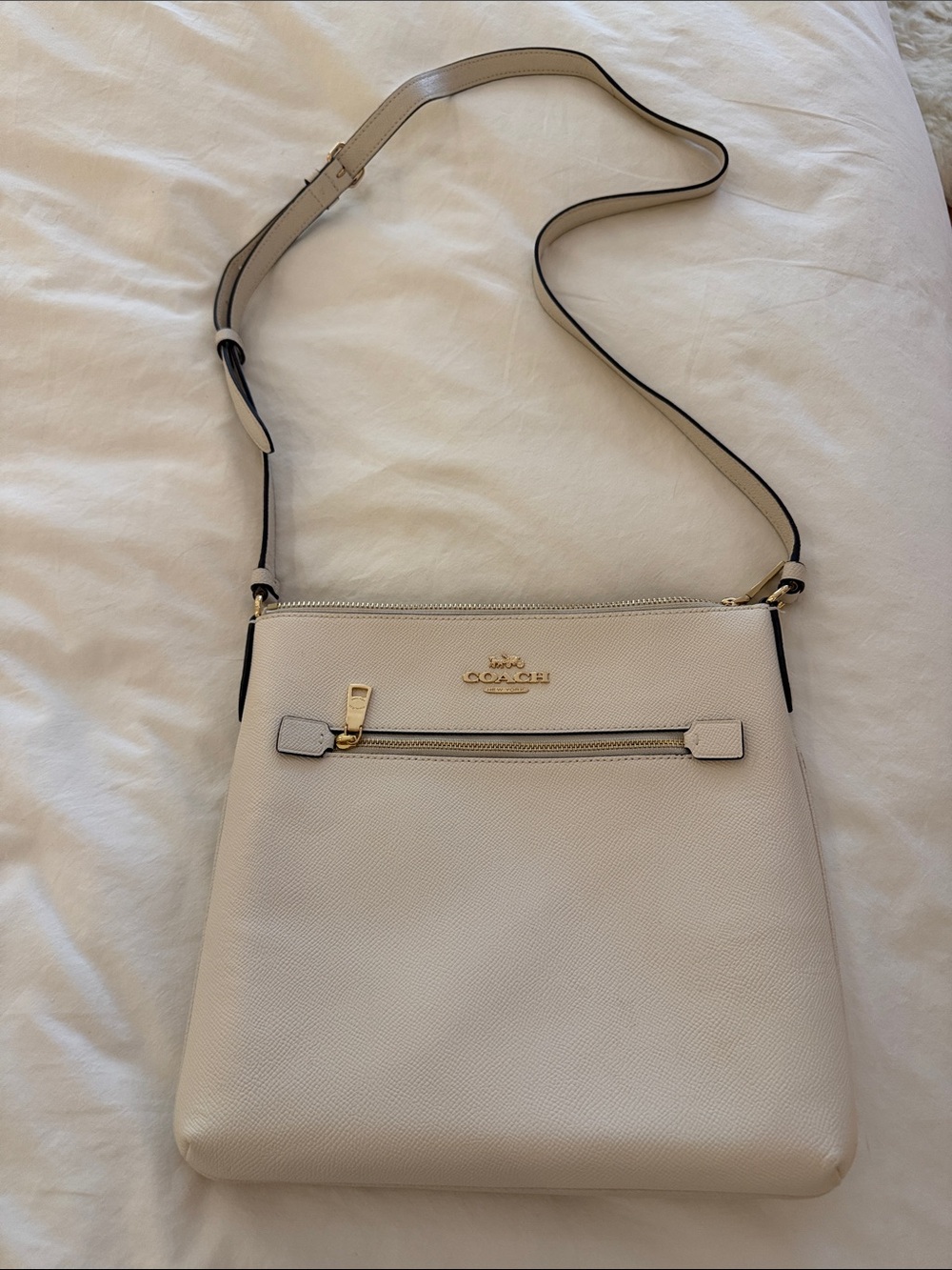 Coach Cream Pebbled Leather Crossbody with Gold-Tone Hardware